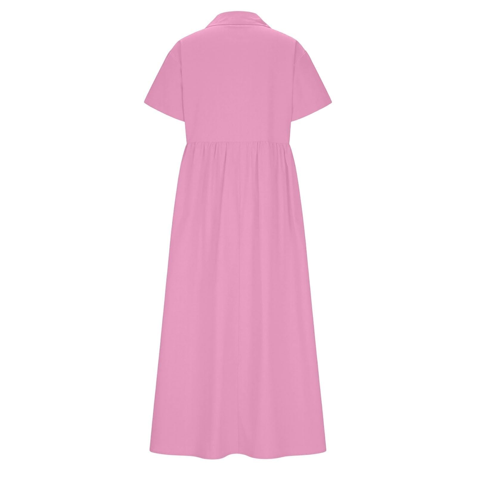 Vestido de verano para mujer, largo, cuello vuelto, elegante, vestido de playa, vestido de verano, vestido camisero con botones, vestido maxi de manga corta, vestido de verano para mujer, ligero y