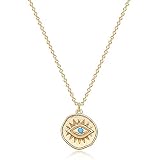 Mevecco Gold Dainty Evil Eye Necklace for Women 18K Gold Plated Cute Delicate Solitaire Cubic Zirconia Boho Protection Evil Eye Minimalist Simple Necklace Gift