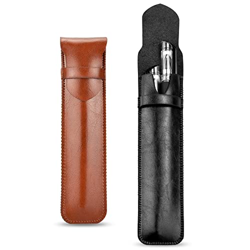 DOUSELLA 2 peças estojo de couro para canetas PU capa de pele para caneta macia capa protetora para caneta estojo protetor para canetas portátil bolsa para caneta estilo lápis, Preto, Estojo de couro