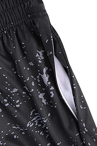 Ampeo Men's Casual Shorts Sports With Pockets Quick Dry Splash-Ink Printed Loose Fit Athletic Workout Training Shorts Grey Corrosion L #TOP2