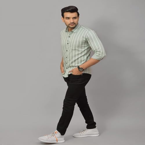Image of Regular Fit Striped Lining Cotton Full Sleeve Casual Shirts for Men /Long Sleeves Cotton Striped, Cotton Shirt Crafted with Regular Sleeve, Comfort Fit & High-Performance for Everyday Wear
