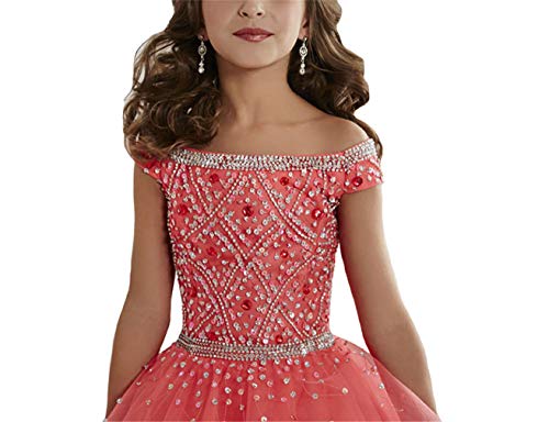 Junguan Flower Girls' Off The Shoulder Pageant Dresses Tulle Communion Dress For Wedding Party Ball Gowns 8 Us White #TOP2