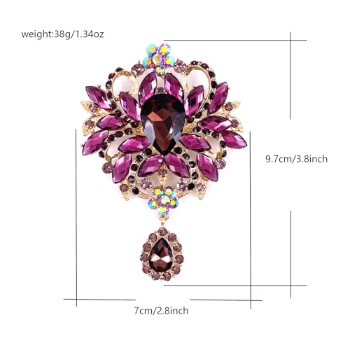 Image of LAXPICOL Wedding Bridal Big Brown Crystal Rhinestone Bouquet Brooch Pin for Women Golden Tone