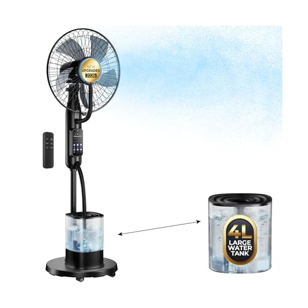 NebulaFlow Mist Fan, 2026 Upgraded 4L Large Water Tank Mister Cooling Fan, 5 Speeds 3 Modes Misting Standing Fan, Pedestal Fan with Remote, Oscillating Floor Fan for Bedroom, Home, Office, Patio