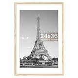 upsimples 24x36 Poster Frame, Display Pictures 20x30 with Mat or 24x36 Without Mat, Wall Hanging Picture Frame, Natural, 1 Pack