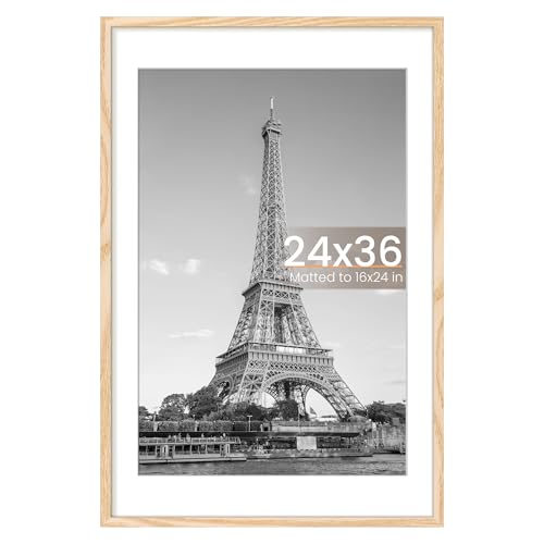 Image of upsimples 24x36 Poster Frame, Display Pictures 20x30 with Mat or 24x36 Without Mat, Wall Hanging Picture Frame, Natural Style, 1 Pack
