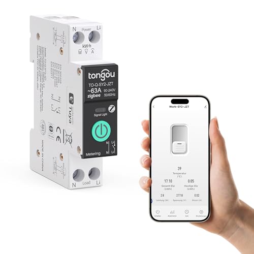 TONGOU SY2 JZT| ZIGBEE Hub erforderlich Smart-Relais-Schalter DIN-Hutschienen mit Leistungsmessung 63A| Hausautomatisierung| TUYA APP | Kabellose Lichtsteuerung &Drahtlose Steuerung von Elektrogeräten