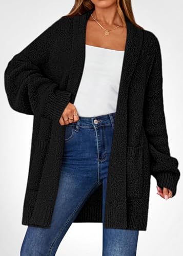 KIRUNDO Cardigan Sweaters for Women 2025 Fall Chunky Fuzzy Knit Open Front Loose Long Sleeve Sweater Coats Winter Clothing3