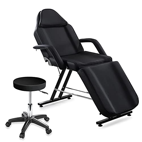 CIUTANG Facial Table Tattoo Chair Massage Bed for Beauty Spa Salon Lash Esthetician Equipment with Rotation Stool,Black
