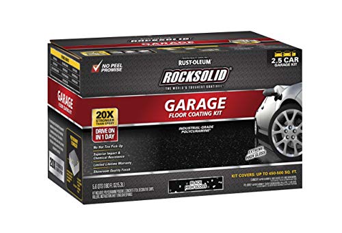 Image of Rust-Oleum 318697 RockSolid Polycuramine Garage Floor Coating, 2.5 Car Kit, High Gloss Black