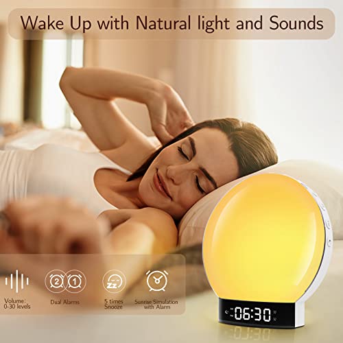 Shinmax Sunrise Alarm Clock, Wake Up Light With Bluetooth Speaker Sound Machine, Clock Radio, Sunrise And Sunset Simulation, Dual Alarms, Snooze, Fm Radio,11 Natural Music,14 Colors Ideal For Gift #TOP2