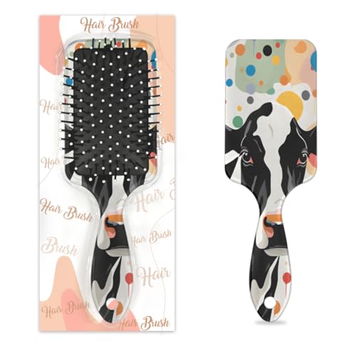 Cepillo para desenredar el pelo para mujeres y hombres, cepillo flexible de cerdas suaves (vaca manchada de color)