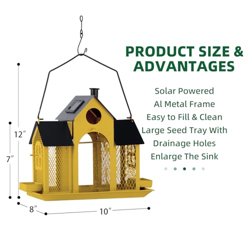 Solar Bird Feeder House for Outside Hanging, Large Capacity Birdhouse Bird Feeders Hanging for Outdoors, Metal Mesh Wild Birdfeeder for Finch Cardinal (Yellow and Black) by Coliatik - Used condition - Image 5