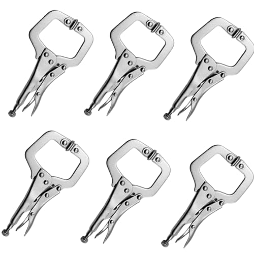 6 Inch C Clamp Locking, 6Pcs Heavy Duty Welding Clamps Pliers Set Vise Grip Clamps with Swivel Pad for Electrician Maintenance, Wood Working, Welding and Craftsmen Home Workshop by Haokixin - Used condition - US$21.69