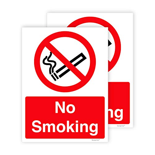 Pack of 2 No Smoking Stickers (150 x 200 mm) Waterproof No Smoking Sign Self Adhesive Stickers for Door Sara Prints®