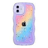 ZTOFERA for iPhone 11 Case 6.1',Cute Curly Wave Case with Glitter Rainbow Star,Clear Shiny Bling Soft TPU Shockproof Phone Protective Cover for iPhone 11-Rainbow Purple