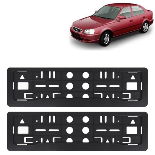 Image of KINGSWAY Accent Car Number Plate Frames for All 1999 to 2016 Models of Hyundai Car Registration Plate Holders, Black Licence Plate Covers (Front and Rear), Universal Size 51.5 x 14.5 cm