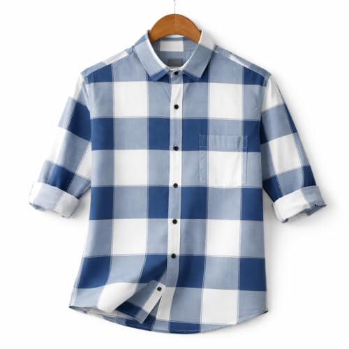 Image of FALCONWEAR Men's Cotton Checkered Casual Shirt Black and White Buffalo Plaid Button Down Full Sleeve Regular Fit Stylish for Boys and Men
