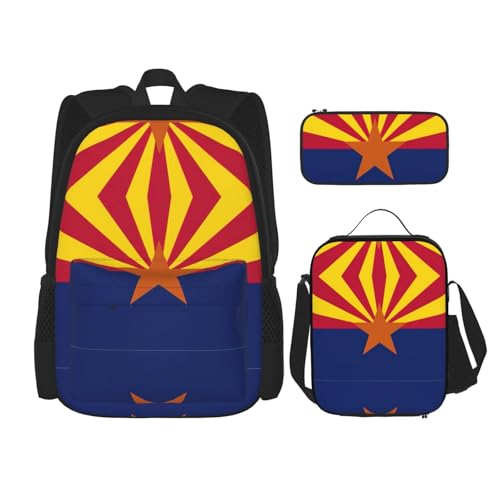 nanger Arizona Flag Print 3-Piece Set Backpack, Lunch Bag And Pencil Case, For Travel, College, And Daily Use