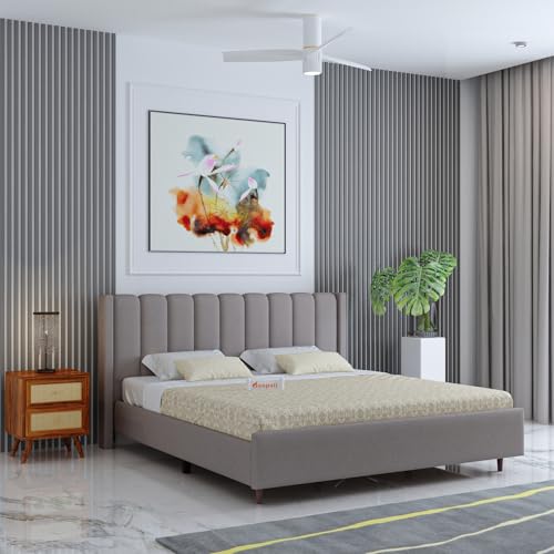 Image of Ganpati Arts Solid Sheesham Wood Emperor Upholstered Queen Size Bed Without Storage | Durable Wooden Double Bed Palang Furniture for Bedroom, Living Room, Home and Hotel (Grey)