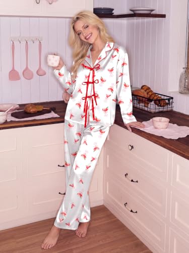 Ekouaer Womens Satin Pajamas Set Bow Tie Front Pjs Long Sleeve Lounge sets - image 2
