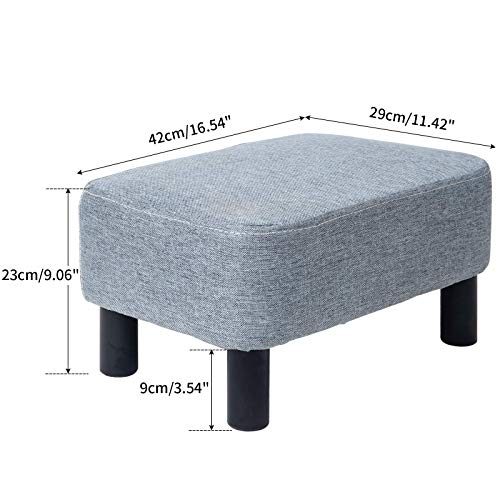 YMYNY Rechteckiger Fußhocker Sitzhocker, 42 x 29 x 23 cm, Gepolsterter Hocker aus Baumwolltuch, Holzbeine, Bequeme und Dicke Sitzbank, platzsparend, für Wohnzimmer, Flur, Büro, Grau HD-HRF-BD214