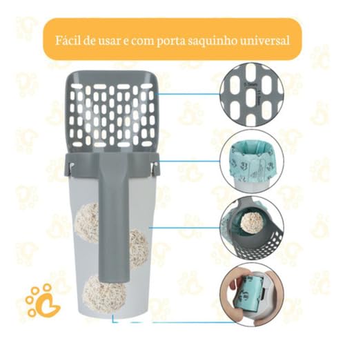 Pá Coletora Com Dispenser Areia Gato Pet Com Saco Cata Caca