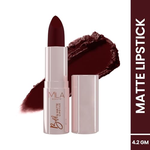 Image of Mila Beaute Bold & Matte Long-Lasting Lipstick | Highly Pigmented Soft Matte Finish | Lightweight & Hydrating with Jojoba Oil | Shade - (Truffle 4.2g) (Pack of 2)