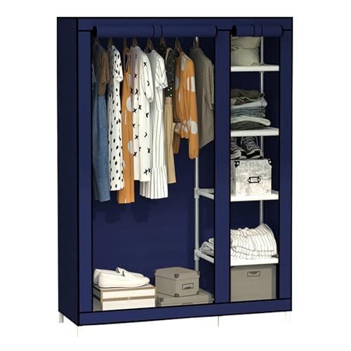 Armoire en toile pour chambre et salon, grand placard portable bleu