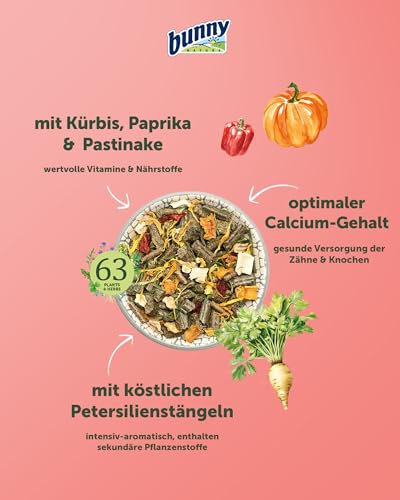 bunnyNature KaninchenTraum Vegetables - Zwergkaninchen Alleinfuttermittel ab 6. Lebensmonat - Kaninchen-Futter - 63 Pflanzen, Kräuter & Extra Gemüse - 1,5kg