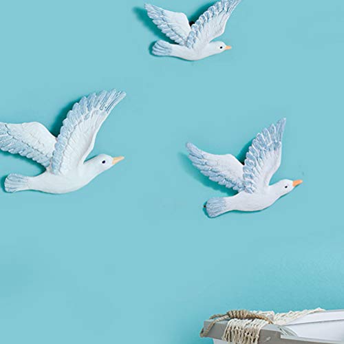 HEALLILY Resin Wall Hanging Seagulls: 3PCS 3D Seagull Sculptures Nautical Beach Decorations Ornament Creative Mediterranean Flying Sea Birds Seabirds Decor Plaques - Image 4