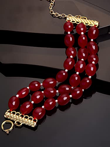 Image of Karatcart Glossy Finish Tumble Stone Studded Beaded Bracelet for Women