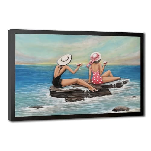 Beach Wall Art for Living Room, Two Best Friends Drinking