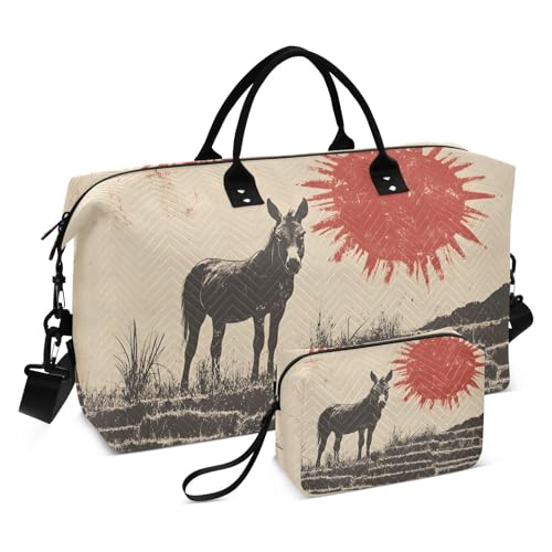Vintage Donkey Sun Duffel Bag for Travel Gym Sport, Weekender Travel Bags Carry on Overnight Bag