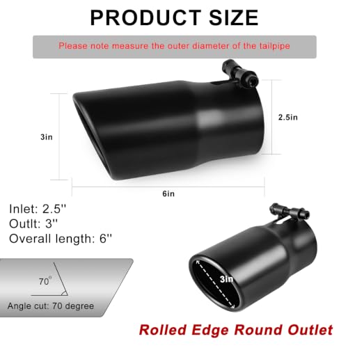 Image of Exhaust Tip, 2.5 inchInlet 3 inch Outlet 6 inch Length Powder Coated Stainless