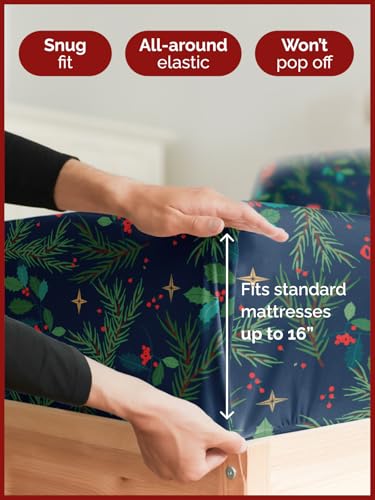 Full Christmas Garland Sheet Set - Holiday Xmas Pattern Bedding Set - Deep Pockets - Snug Fit - 4 Piece - Wrinkle Free & Easy Care - Comfy Festive Winter - Holiday Sheets for Women, Men, Kids & Teens