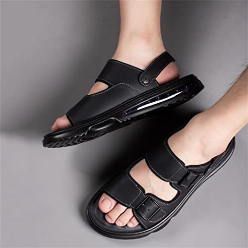 Casual Men Sandals Mens Flat Sandles Genuine Leather Outdoor Breathable Comfort Slip On Sandalias Hombre Adjustable(41)2