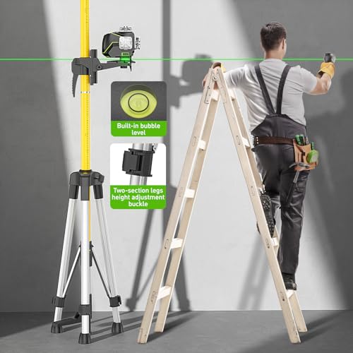 Huepar 12 Ft./3.7M Professional Laser Level Pole with Tripod and 1/4-Inch by 20-Inch Laser Mount for Rotary and Line Lasers, Adjustable Telescoping Laser Pole with 5/8\"-11 Threaded Adapter-LP36A