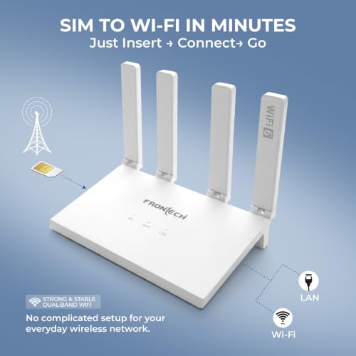 Image of FRONTECH 4G /5G Wi-Fi 6 Router with SIM Slot, Dual-Band Wi-Fi, 4 High-Gain Antennas, 1 WAN /LAN Port, Type-C Port, High-Speed Internet Router for Home /Office /Gaming, 2 Years Limited Warranty (NC-0095)