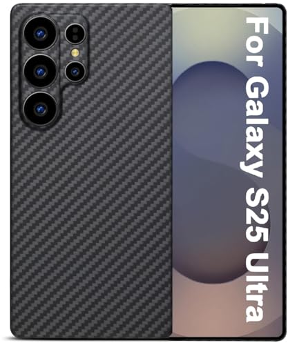 Image of Midkart Matte Case Compatible with Samsung Galaxy S25 Ultra Release 2025 Matte Carbon Pattern Sturdy Durable Aramid Fiber Super Light at 0.6mm Thin Fine Hole Camera Protection Cover, Black
