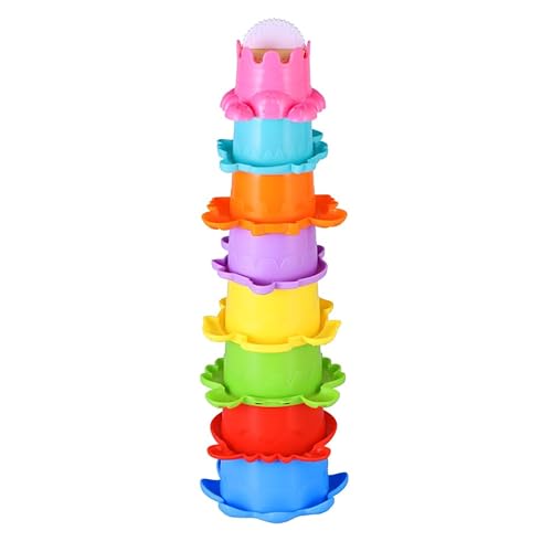 TOYMYTOY Baby Bad Spielzeug Set Stapelbecher Wasser 8PCS Abfliessen Becher Stapeln Spielzeug für Kinder BPA Frei Badewannenspielzeug Sandspielzeug