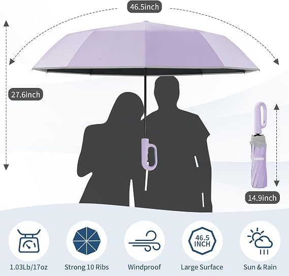 Image of Seniny Windproof Travel Umbrella, Automatic Umbrellas for Rain, Portable & Compact Umbrellas for Backpack, Strong UV for Protection, Folding Small Sun Umbrella for Car, Walking, Coral Pink, 38 inches
