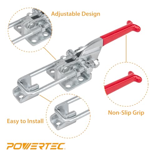 Image of POWERTEC 4PK Toggle Clamp Set, 375 lbs & 700 lbs Holding Capacity, J Hook and Self-Lock U-Bolt Adjustable Latch for Smoker, Tool Box, Woodworking Jigs and Fixtures, Cabinet, Lids, Door, Truck (20345)