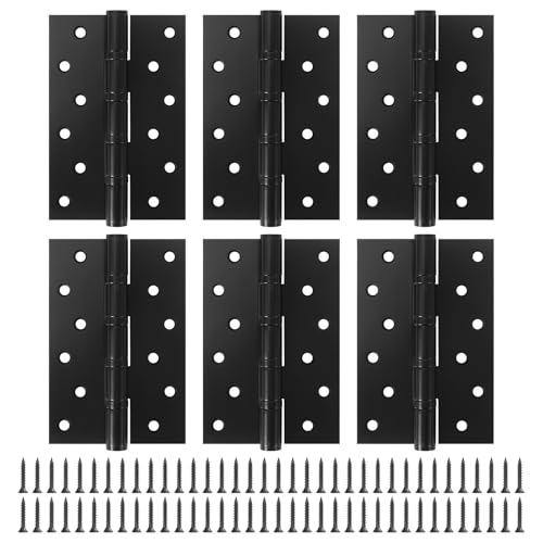 6 Pack Ball Bearing Door Hinges with Square Corners, 6 x 4 Inch Heavy Duty Stainless Steel Hinges with Screws for Exterior & Interior Doors, Matte Black