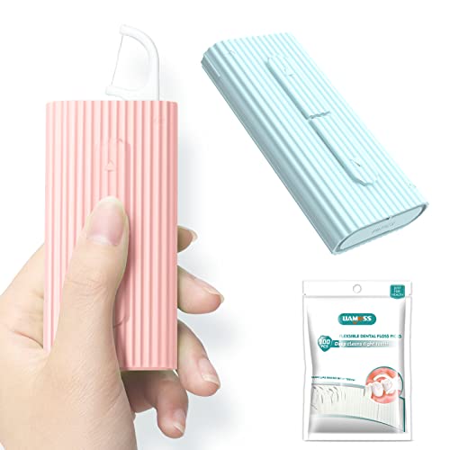 LIAMOSS Dental Floss- Floss Pick Dispenser,120 Count PinkBlue Flossers for Adults,Dental Pick,Floss Threaders,Toothpicks Sticks,The Best Dental Tools for Cleaning Teeth & Oral Care