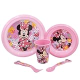5-TEILIGES KINDERGESCHIRRSET. TELLER, SCHÜSSEL, 260ML GLAS UND BESTECK. BPA-FREI | MINNIE MOUSE MOUSE SPRING LOOK, Rose