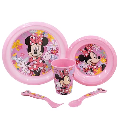 SET DI STOVIGLIE PER BAMBINI DA 5 PEZZI. PIATTO, CIOTOLA, BICCHIERE DA 260 ML E POSATE. SENZA BPA | MINNIE MOUSE SPRING LOOK
