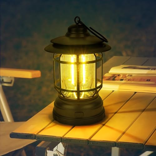 Flintronic Camping Lantern, Retro LED Camping Lights with Rotating Dimmers, Hanging COB Brightness Tent Light for Camping, Battery Powered for Hiking, Fishing, Power Cuts (Batteries Not Included)