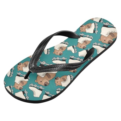 ALAZA Cute Capybara Roller Skates Animal Flip Flops for Women Fashion Beach Slippers Comfort Mens Flip Flops Non-Slip Rubber Shower Slippers Sandal for Hotel Travel Sport,XS2