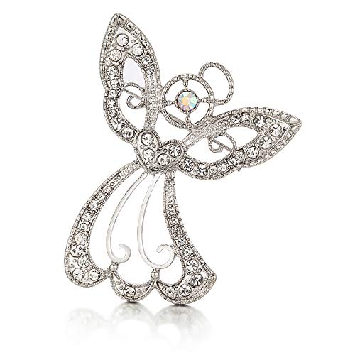 Rarelove Big Size 2.44" Vintage Angel Hollow Wing Heart Christmas Pins And Brooches Cz Crystal Embed Brooch Pin Gift For Women Girls Alloy Silver Plated #TOP16